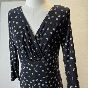 Lauren Ralph Lauren Midi Dress Sz 8  Black White Office Siren Preppy Old Money